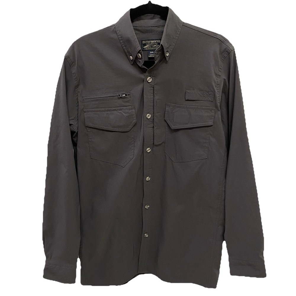 Grizzly Mountain Gray Vented Nylon Blend Shirt Men's S Long Sleeve Fishing Camp